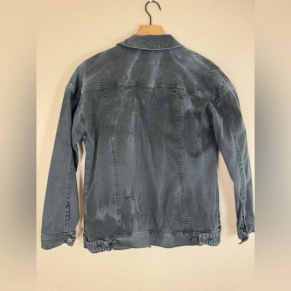 Free People Oversized Distressed Black Denim Jacket size XS $150 - Picture 7 of 10